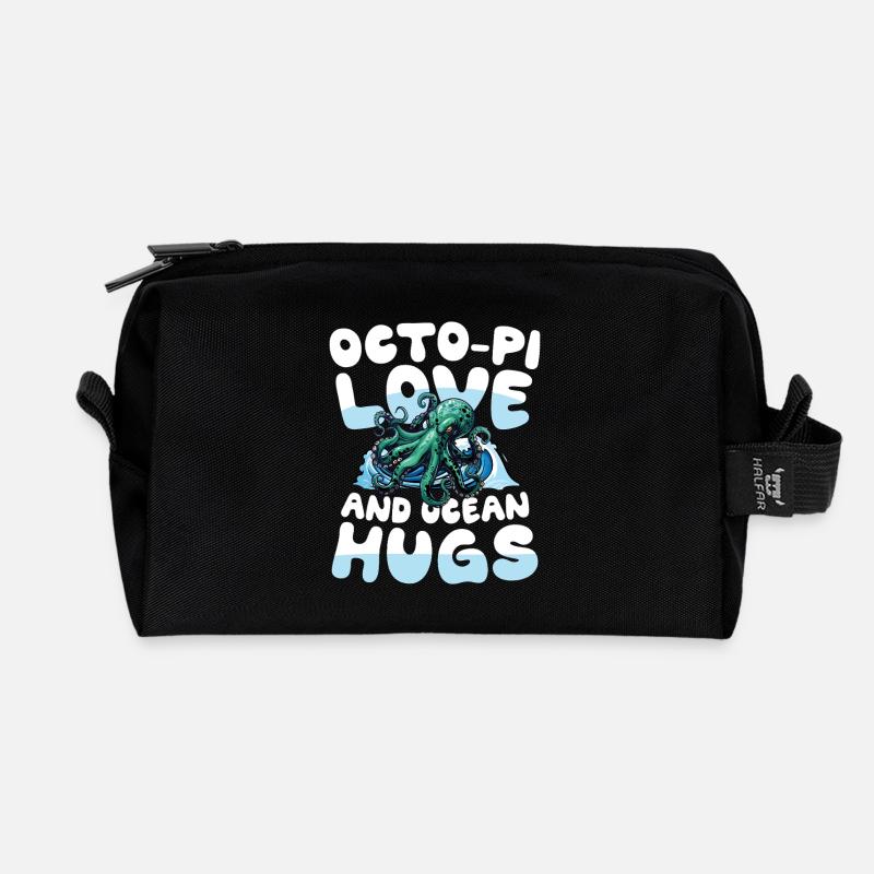 Octo-pi Love And Ocean Hugs - Recycelte Kulturtasche - Schwarz