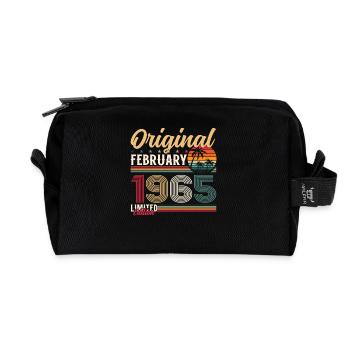 60th Birthday Gift Husband Original February 1965 - Recycled Toiletry Zip Bag - black - Front