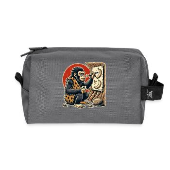 Caveman gorilla painting bananas - Recycled Toiletry Zip Bag - anthracite - Front
