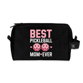 Pickleball Saying Mom Funny Pickleball Gift - Recycled Toiletry Zip Bag - black - Front