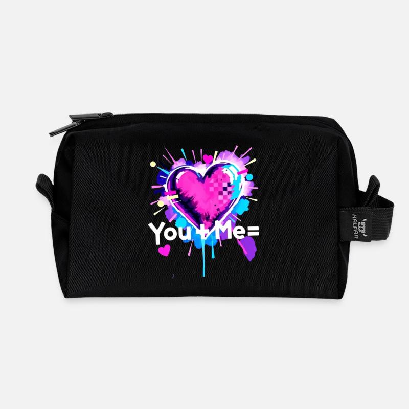 Du+Ich=Herz Du Plus Me ist gleich Liebe - Recycelte Kulturtasche - Schwarz