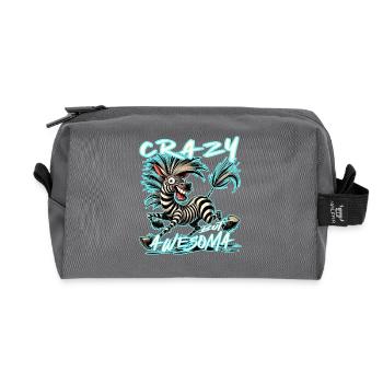 Crazy but Awesome Zebra Comic Stilb - Recycelte Kulturtasche - Anthrazit - Vorne
