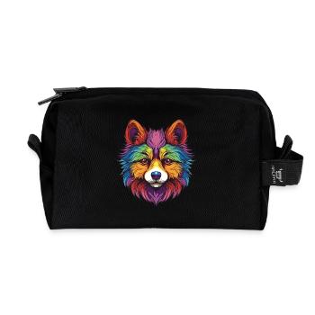 Pomeranian Dog Portrait - Recycled Toiletry Zip Bag - black - Front