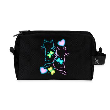 Chats Été Enfant Enfants Chaton Rétro Années 80 - Trousse de toilette en tissu recyclé - noir - Devant