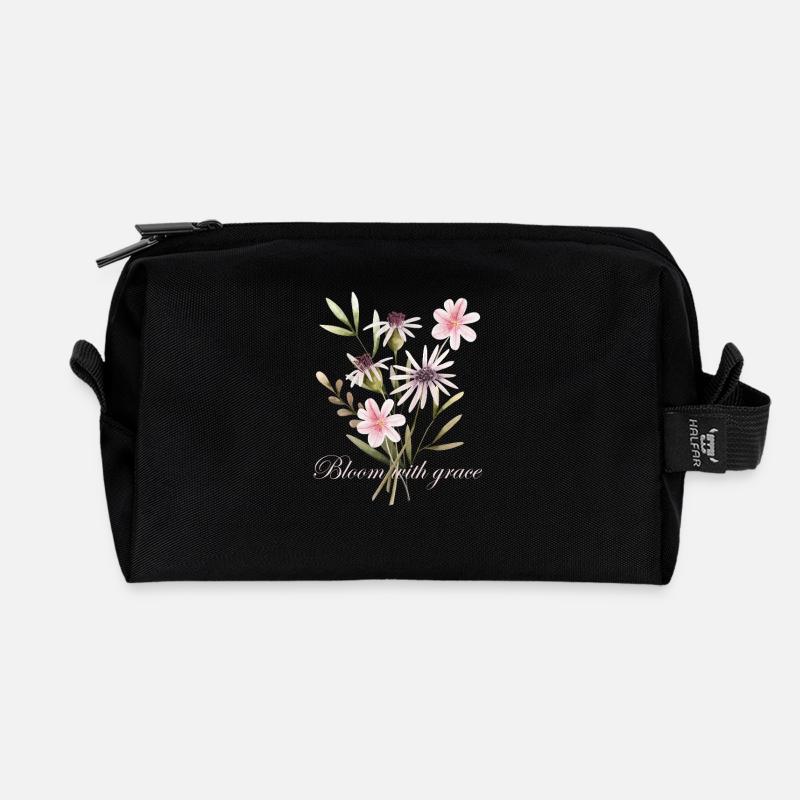 Bloom with Grace Floral - Recycelte Kulturtasche - Schwarz