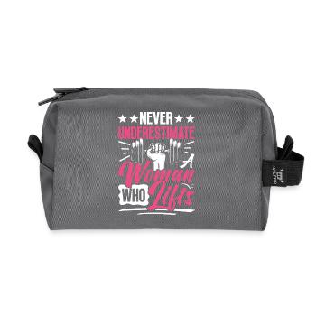 Strong Woman Weight Lifting Fitness Power - Recycled Toiletry Zip Bag - anthracite - Front