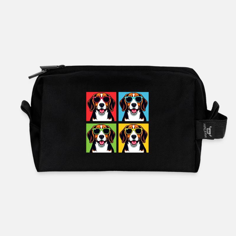 Pop Art Beagle, Glückseligkeit, Benny, Bagel, Mohn, Waggly - Recycelte Kulturtasche - Schwarz