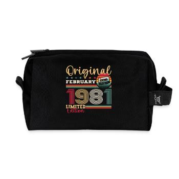 Cadeau d'anniversaire 44 ans Homme Original Février 1981 - Trousse de toilette en tissu recyclé - noir - Devant