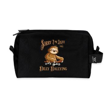 Faultier Mit Skateboard Dilly Dallying - Recycelte Kulturtasche - Schwarz - Vorne