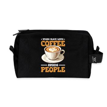 Wears Black Loves Coffee Avoids People 2 - Recycelte Kulturtasche - Schwarz - Vorne