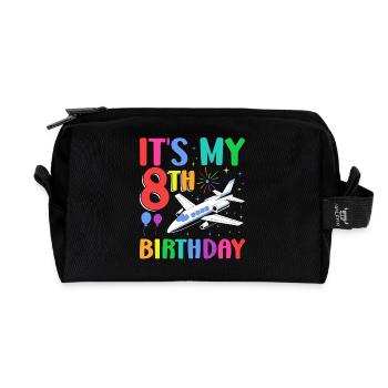 It's My 8th Birthday Flugzeug Party - Recycelte Kulturtasche - Schwarz - Vorne