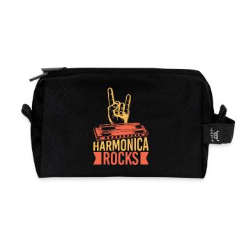 Funny Harmonica Player Rocks Harmonica - Recycelte Kulturtasche - Schwarz - Vorne