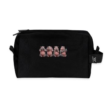 Four hippos funny illustration with - Recycled Toiletry Zip Bag - black - Front