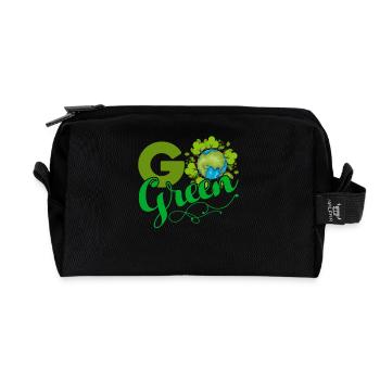 Earth Day Go Green Happy Earth - Recycled Toiletry Zip Bag - black - Front