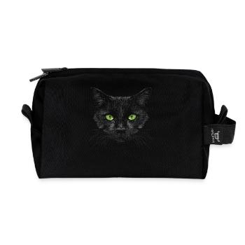 Black Cat Green Eyes - Recycled Toiletry Zip Bag - black - Front