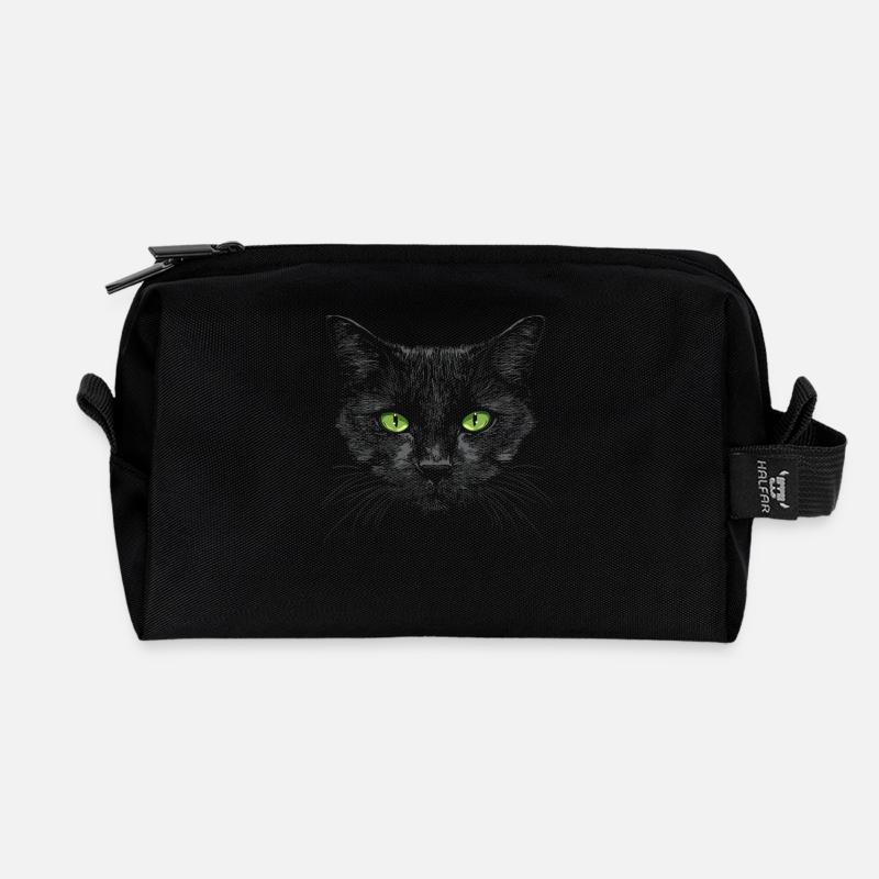 Schwarze Katze Grüne Augen - Recycelte Kulturtasche - Schwarz