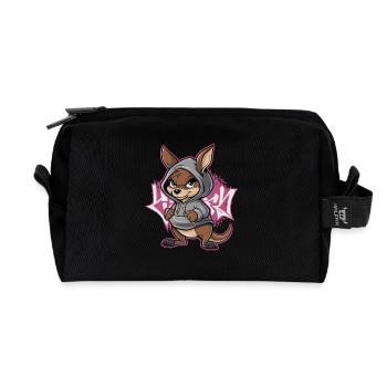 Kangaroo Street Art Graffiti Urban Style with Hoodie - Recycled Toiletry Zip Bag - black - Front