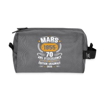 Vintage March 1955 70 Year Anniversary Gift - Recycled Toiletry Zip Bag - anthracite - Front