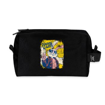 Happy Easter - Cool Easter Bunny - Easter Egg - Recycled Toiletry Zip Bag - black - Front