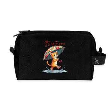 Chat Courage Pensée Positive Puddle Parapluie Mignon - Trousse de toilette en tissu recyclé - noir - Devant