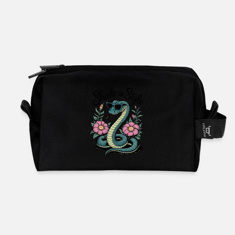 Schatten Im Stil Schlange Mit Blumen - Recycelte Kulturtasche - Schwarz