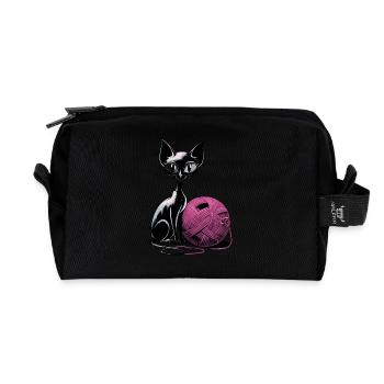 Black cat with ball of wool for cat lovers - Recycled Toiletry Zip Bag - black - Front