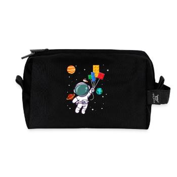 Astronaut with building blocks and planets in space - Recycled Toiletry Zip Bag - black - Front