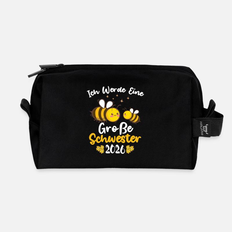 Ich Werde Eine Große Schwester 2026 Bienen - Recycelte Kulturtasche - Schwarz