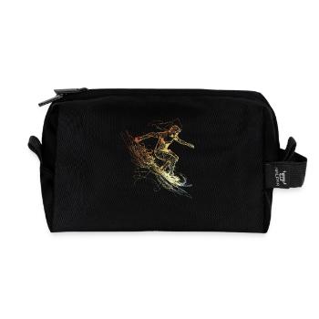 Surfing Lover Line Drawing - Recycled Toiletry Zip Bag - black - Front