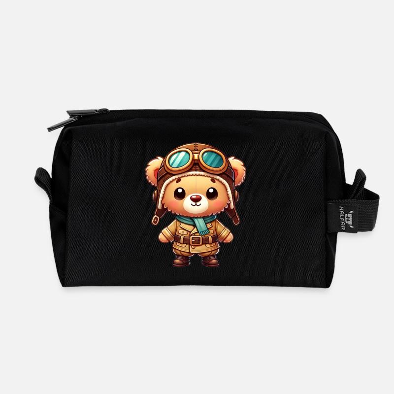 Teddy Bear Pilot - Recycled Toiletry Zip Bag - black