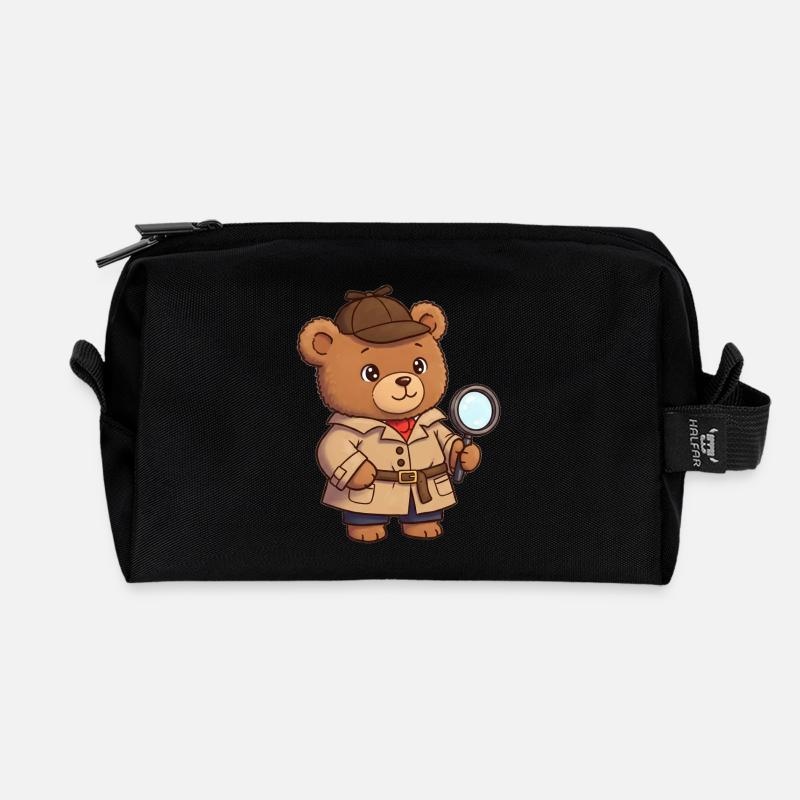 Teddybär Detektiv - Recycelte Kulturtasche - Schwarz