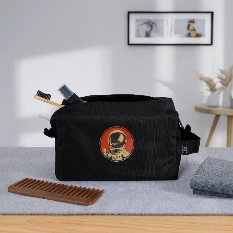 Conception spatiale rétro astronaute Trousse de toilette en tissu recyclé
