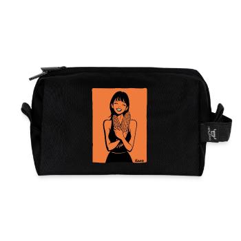 Fille heureuse avec du maïs en épi - Trousse de toilette en tissu recyclé - noir - Devant