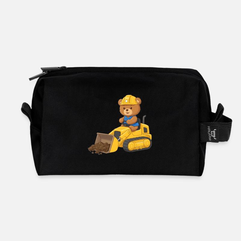 Teddy Bear Construction Worker - Recycled Toiletry Zip Bag - black