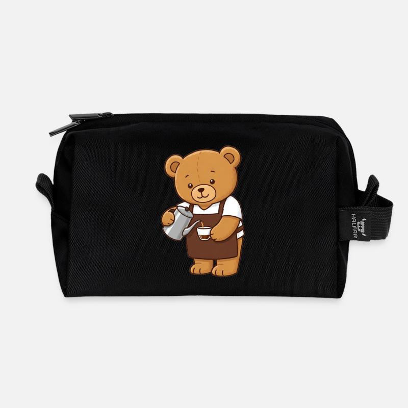 Teddybär Barista - Recycelte Kulturtasche - Schwarz