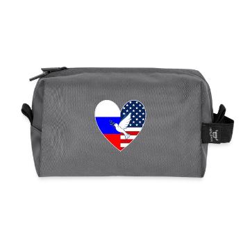 États-Unis, Russie, Drapeau, Cœur, Colombe de la Paix, Ukraine - Trousse de toilette en tissu recyclé - anthracite - Devant