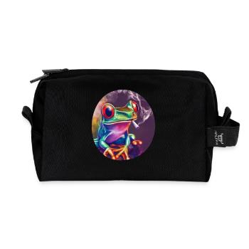 Stoned Frosch: Cannabis, Kiffen, Quak & Trippy - Recycelte Kulturtasche - Schwarz - Vorne