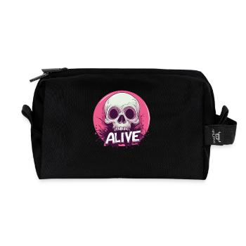 Skelett „Alive“ – Ironischer Totenkopf - Recycelte Kulturtasche - Schwarz - Vorne