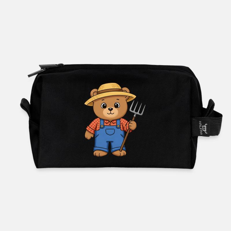 Teddy Bear Farmer - Recycled Toiletry Zip Bag - black