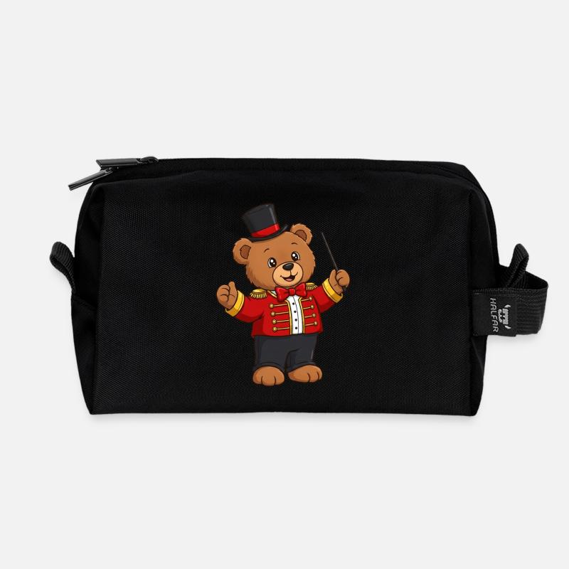 Teddy Bear Circus Director - Recycled Toiletry Zip Bag - black