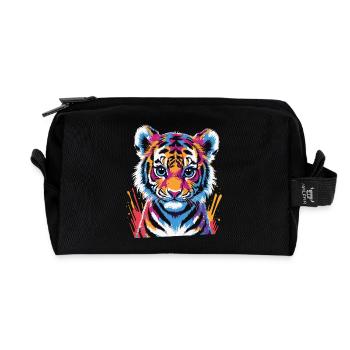 Colorful Tiger Cub – Pop Art Animal Motif - Recycled Toiletry Zip Bag - black - Front