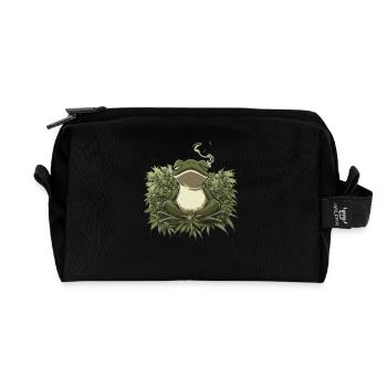 Frog in lotus position with cannabis leaves - Recycled Toiletry Zip Bag - black - Front
