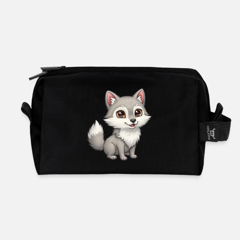 Animal Cartoon Wolf - Recycled Toiletry Zip Bag - black