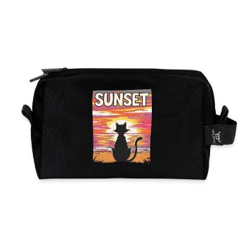 Friedlicher Sonnenuntergang Katze für eine - Recycelte Kulturtasche - Schwarz - Vorne