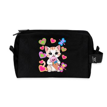 Chats Chat Glace Crème Enfants Enfant Rétro Années 80 - Trousse de toilette en tissu recyclé - noir - Devant