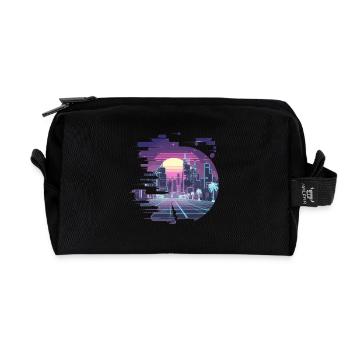 Futuristic Neon City Skyline at - Recycled Toiletry Zip Bag - black - Front