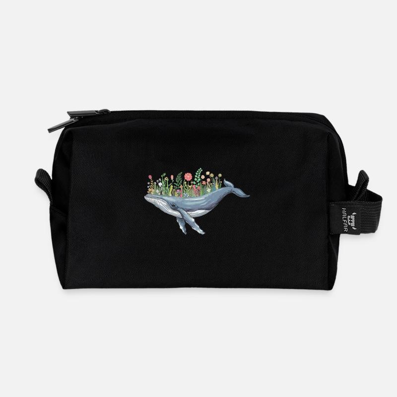 Wunderschöner Wal Mit Blumenmotiv Für - Recycelte Kulturtasche - Schwarz