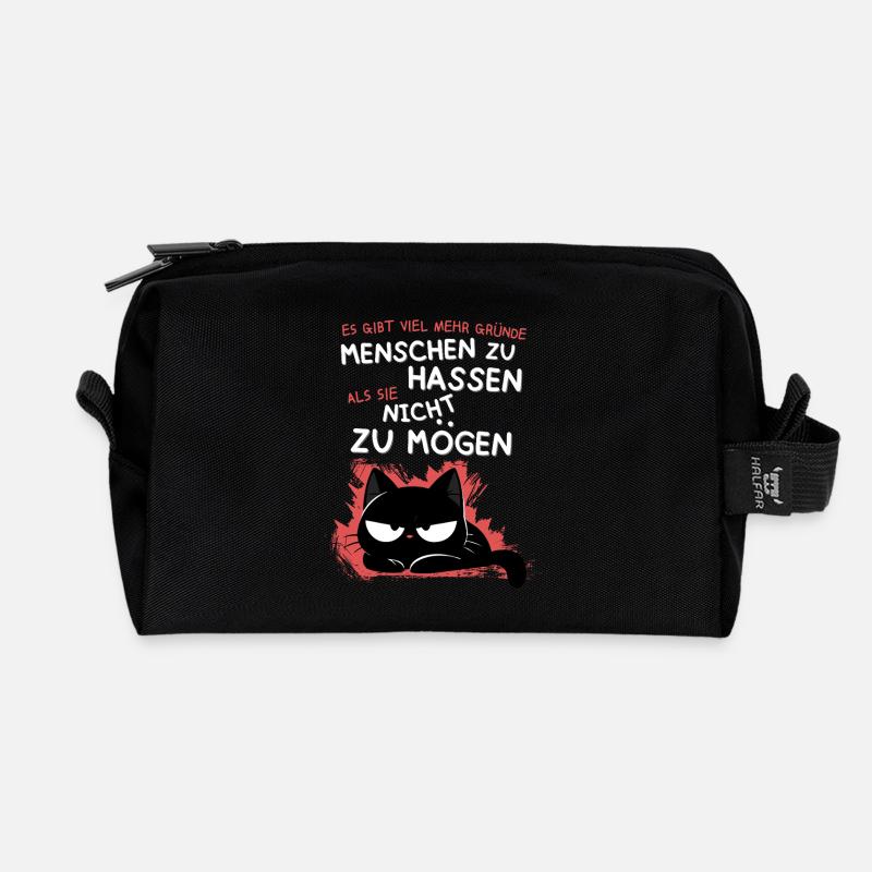Schwarze Katze hasst Menschen – Zynisch & Lustig - Recycelte Kulturtasche - Schwarz