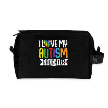 Cadeau de sensibilisation à l’autisme Parents Fille - Trousse de toilette en tissu recyclé - noir - Devant