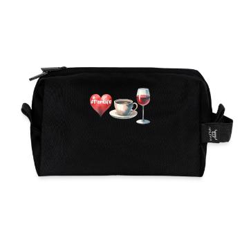 MomLife Kaffee Wein Herz Aquarell Look Lustig - Recycelte Kulturtasche - Schwarz - Vorne